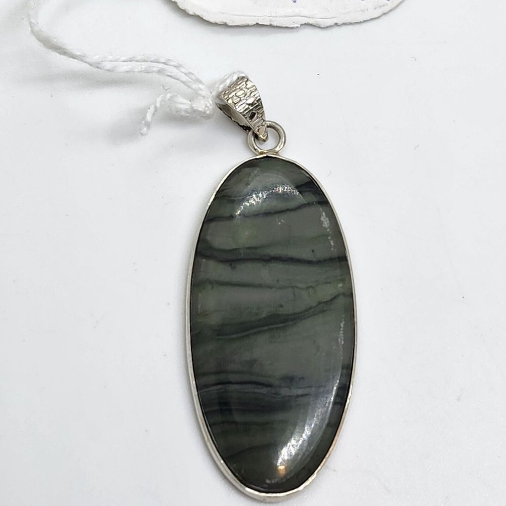 Oval Jasper Stone Pendant Sterling‎ Silver Gemstone